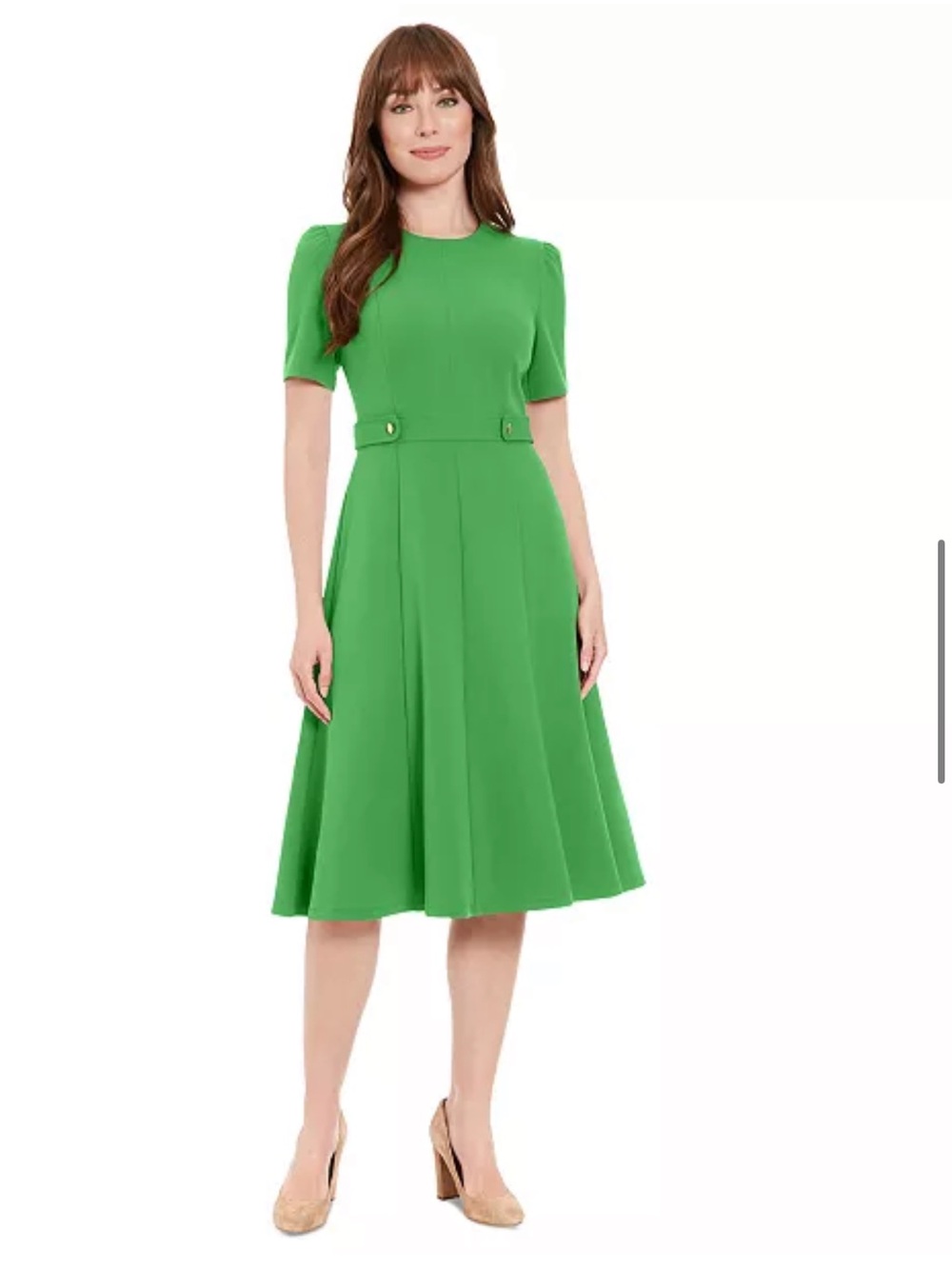 London Times Women's Puff-Sleeve Tab-Detail Fit & Flare Dress sz 6 NWT
